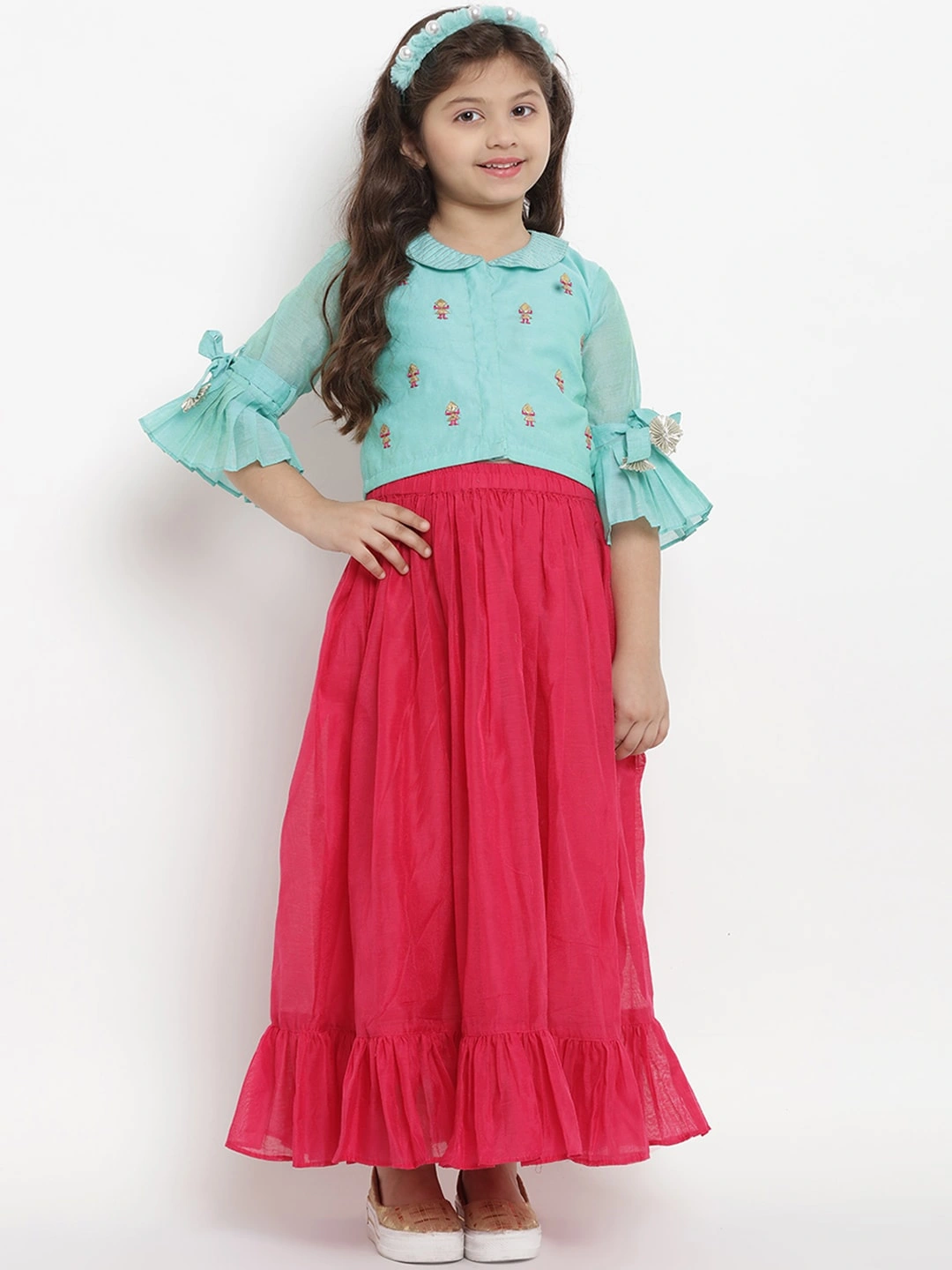 Bitiya by Bhama Turquoise Blue &amp; Pink Ready to Wear Lehenga with Blouse-BBB005_3-4Y