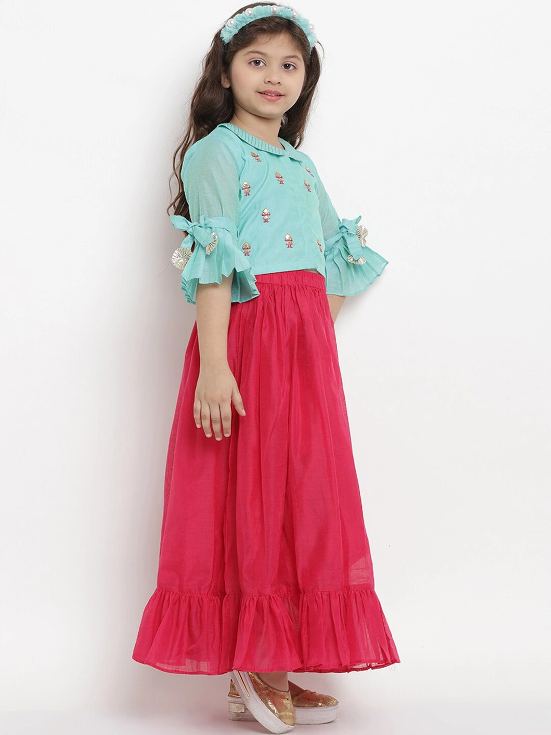 Bitiya by Bhama Turquoise Blue &amp; Pink Ready to Wear Lehenga with Blouse-3-4Y-1