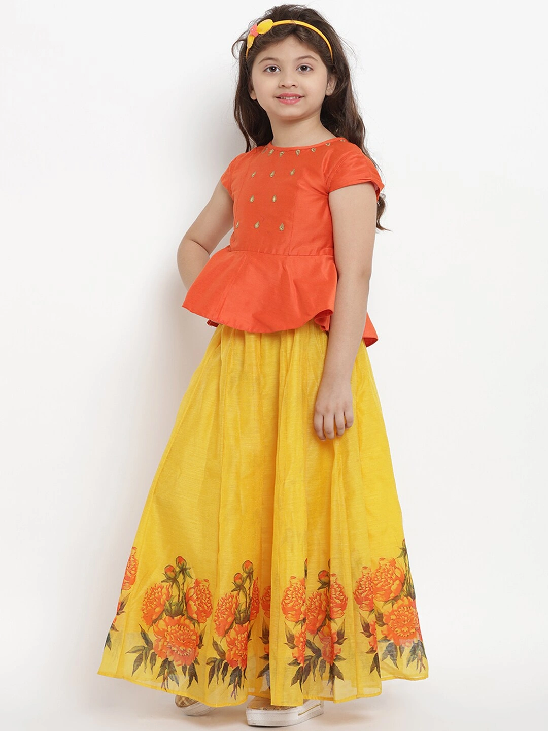 Bitiya by Bhama Orange &amp; Yellow Ready to Wear Lehenga with Blouse-3-4Y-1