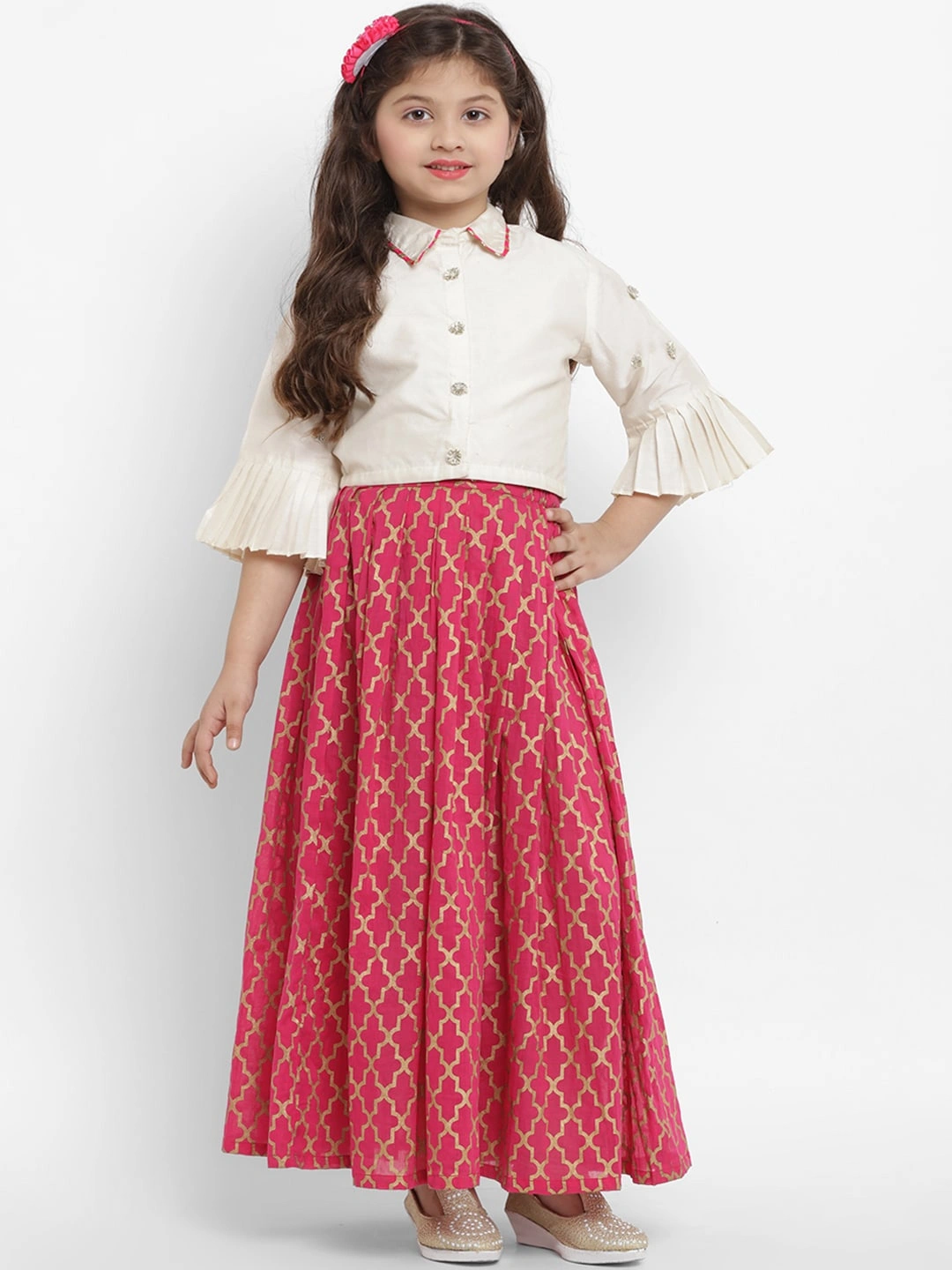 Bitiya by Bhama Off-White &amp; Pink Ready to Wear Lehenga with Blouse-BBB016_4-5Y