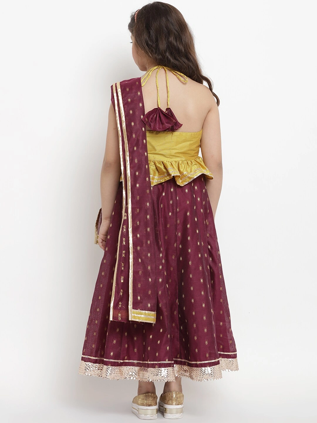 Bitiya by Bhama Girls Mustard Yellow &amp; Burgundy Printed Ready to Wear Lehenga Choli-4-5Y-2