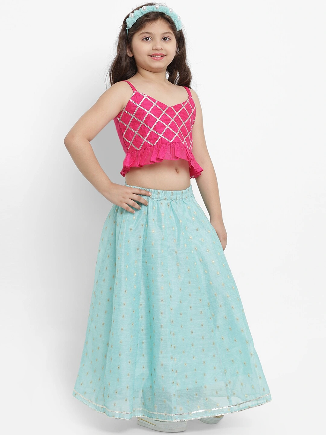 Bitiya by Bhama Fuchsia Pink &amp; Turquoise Blue Ready to Wear Lehenga with Blouse-3-4Y-1