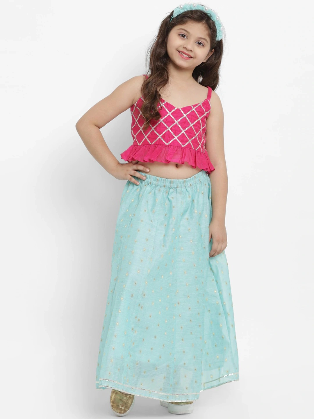 Bitiya by Bhama Fuchsia Pink &amp; Turquoise Blue Ready to Wear Lehenga with Blouse-BBB025_4-5Y