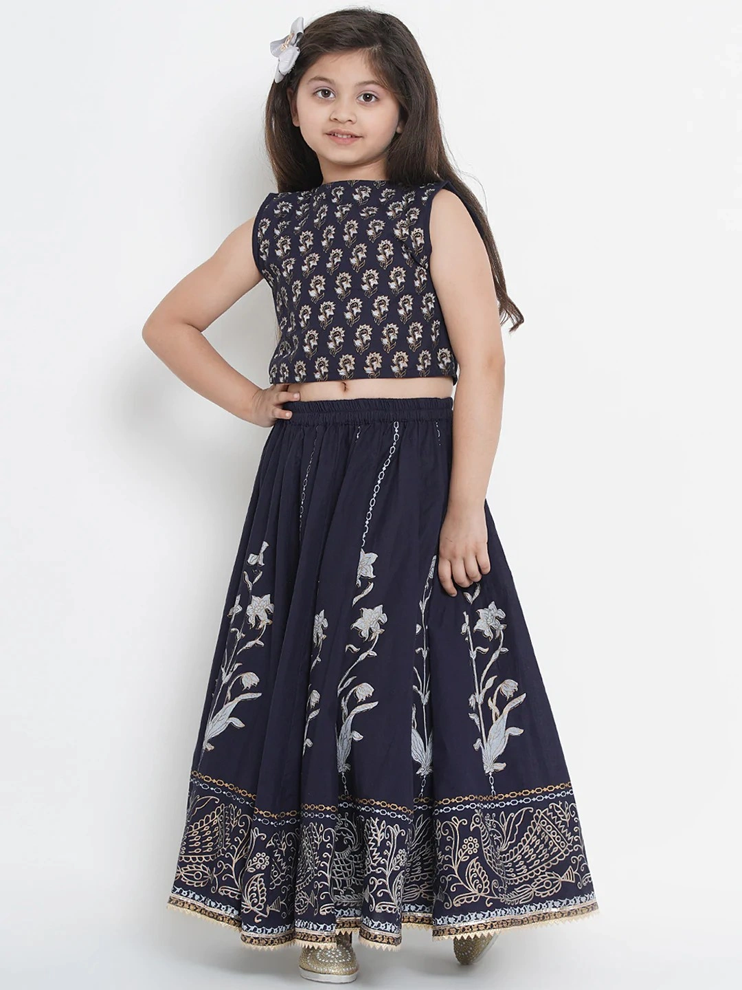 Bitiya by Bhama Navy Blue Ready to Wear Lehenga with Blouse-BBB033_3-4Y