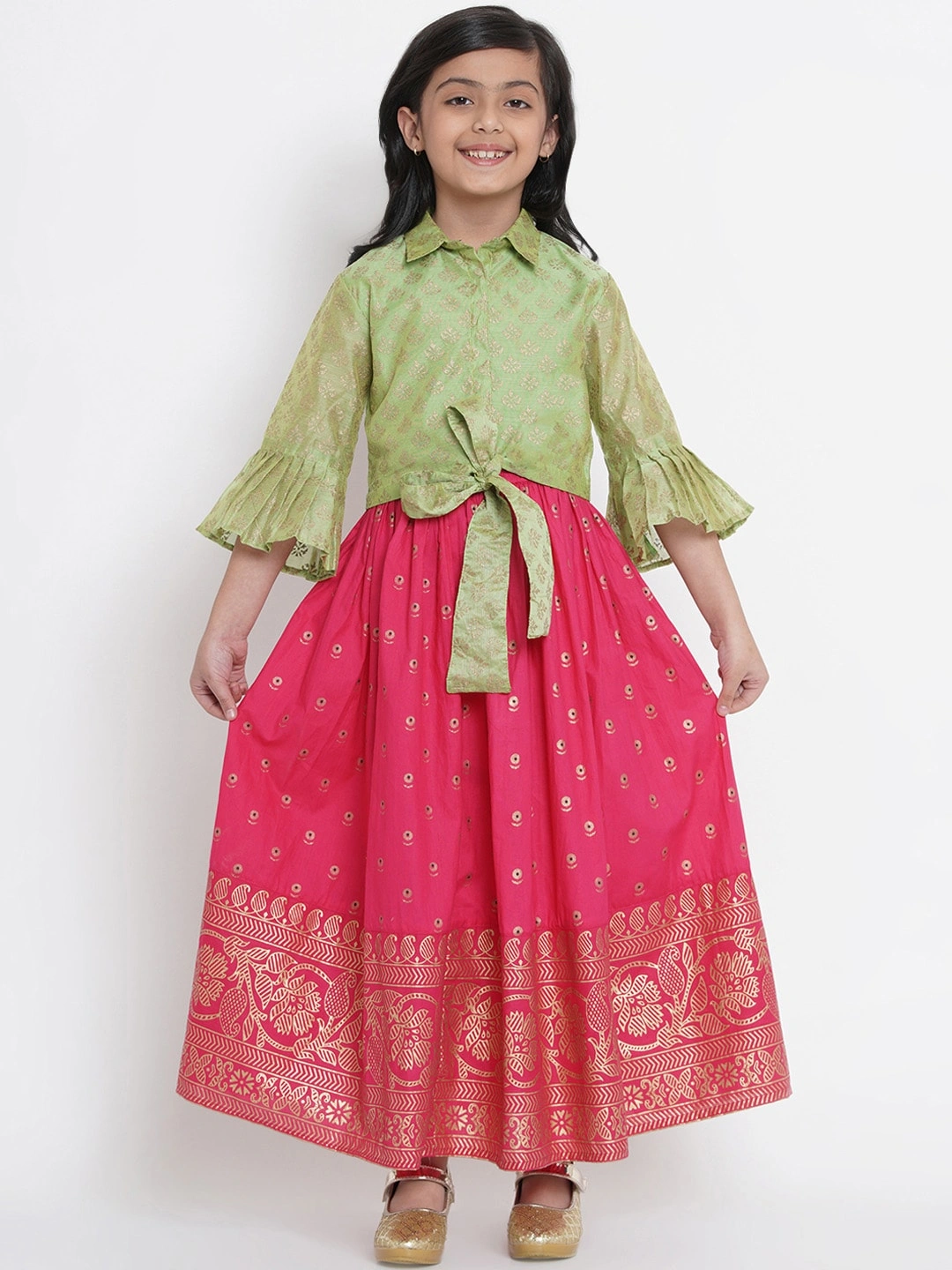 Bitiya by Bhama Fuchsia Pink &amp; Green Ready to Wear Lehenga with Blouse-BBB045_3-4Y