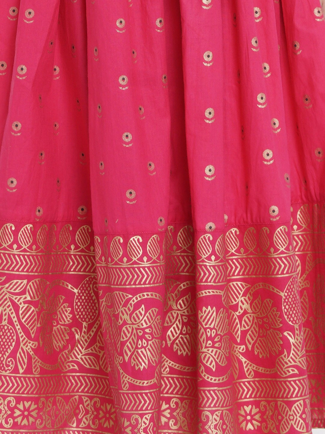 Bitiya by Bhama Fuchsia Pink &amp; Green Ready to Wear Lehenga with Blouse-3-4Y-5