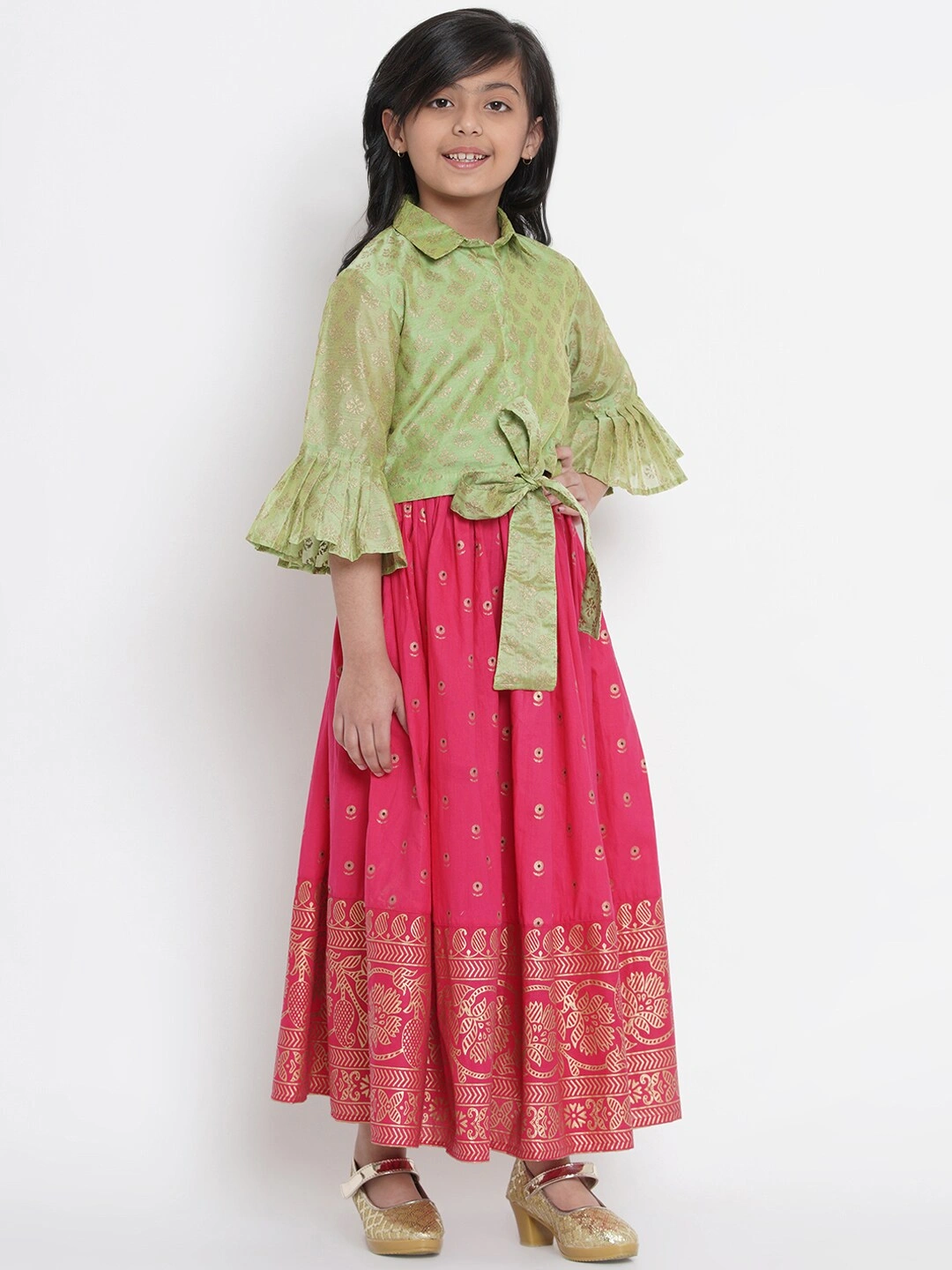 Bitiya by Bhama Fuchsia Pink &amp; Green Ready to Wear Lehenga with Blouse-5-6Y-2