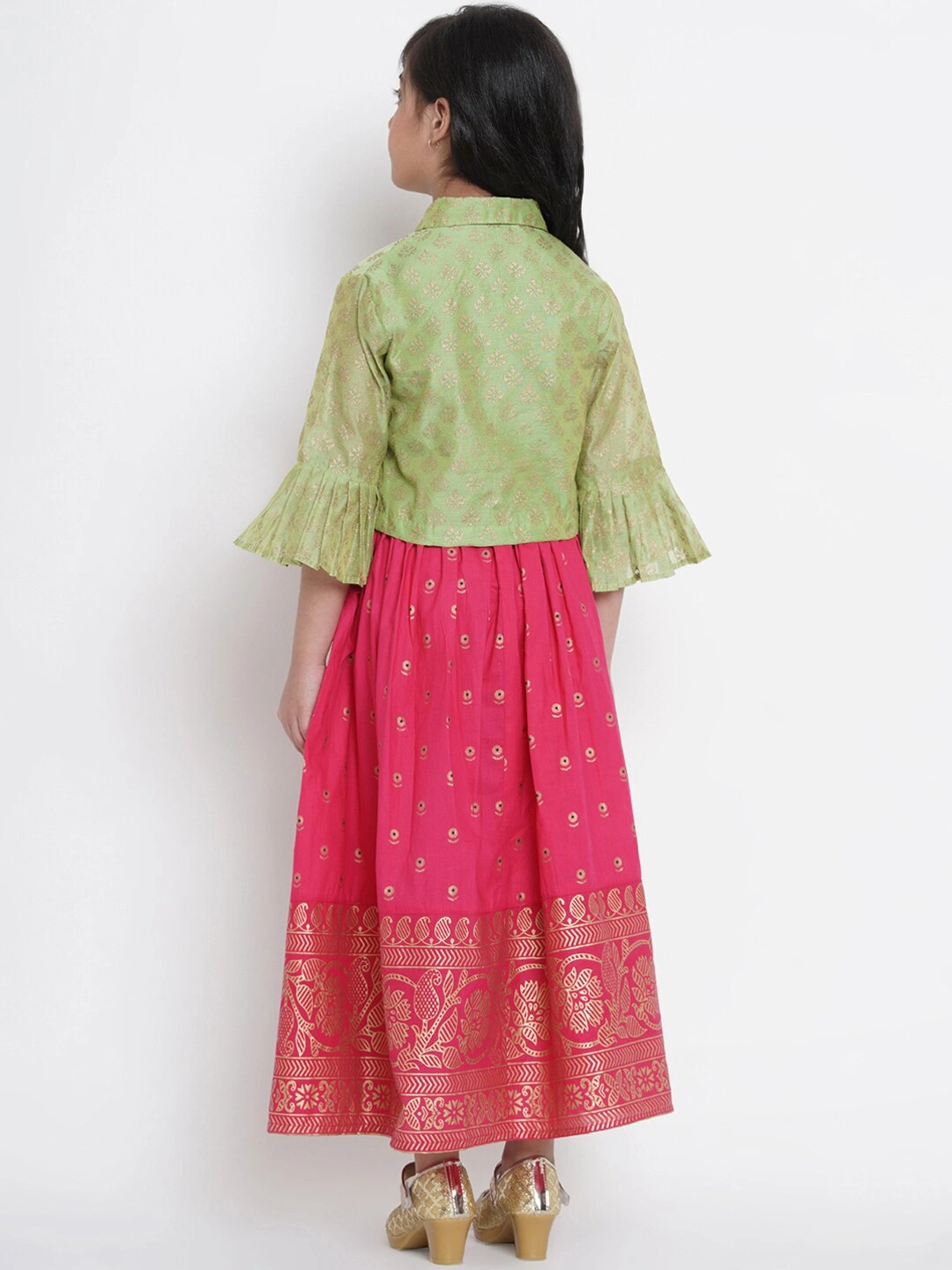 Bitiya by Bhama Fuchsia Pink &amp; Green Ready to Wear Lehenga with Blouse-7-8Y-3