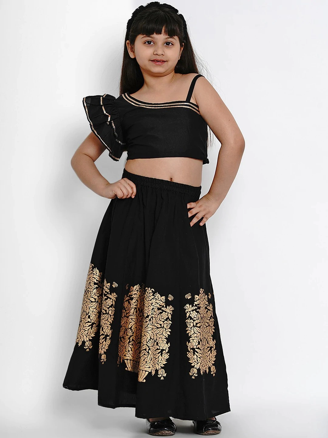 Bitiya by Bhama Black Printed Ready to Wear Lehenga with Blouse-BBB088_3-4Y