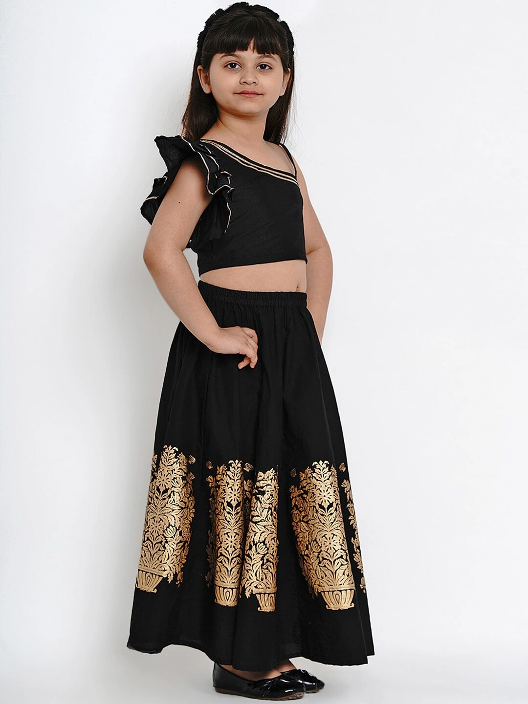 Bitiya by Bhama Black Printed Ready to Wear Lehenga with Blouse-3-4Y-2