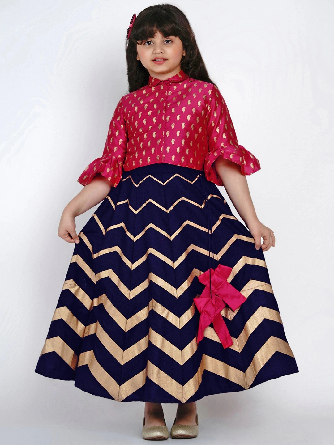 Bitiya by Bhama Pink &amp; Navy Blue Ready to Wear Lehenga with Blouse-BBB127_3-4Y