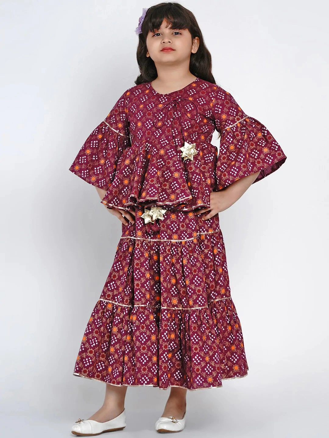 Bitiya by Bhama Pink &amp; Yellow Printed Ready to Wear Lehenga with Blouse-BBB139_3-4Y