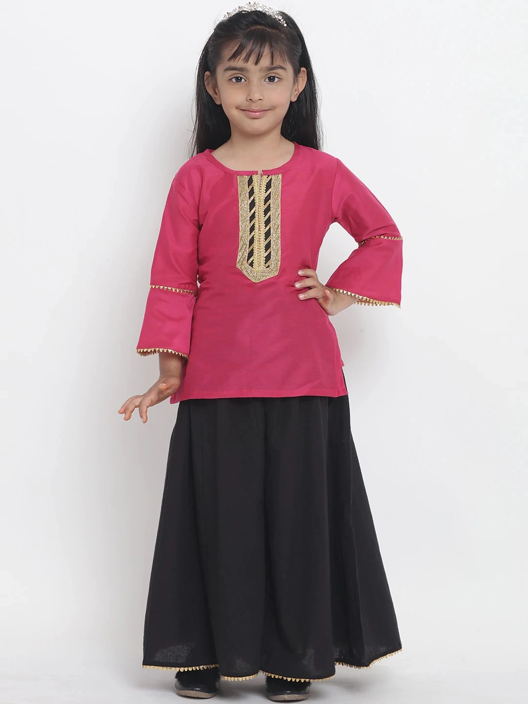 Bitiya by Bhama Girls Pink &amp; Black Ready to Wear Lehenga &amp; Blouse-BBT108_3-4Y