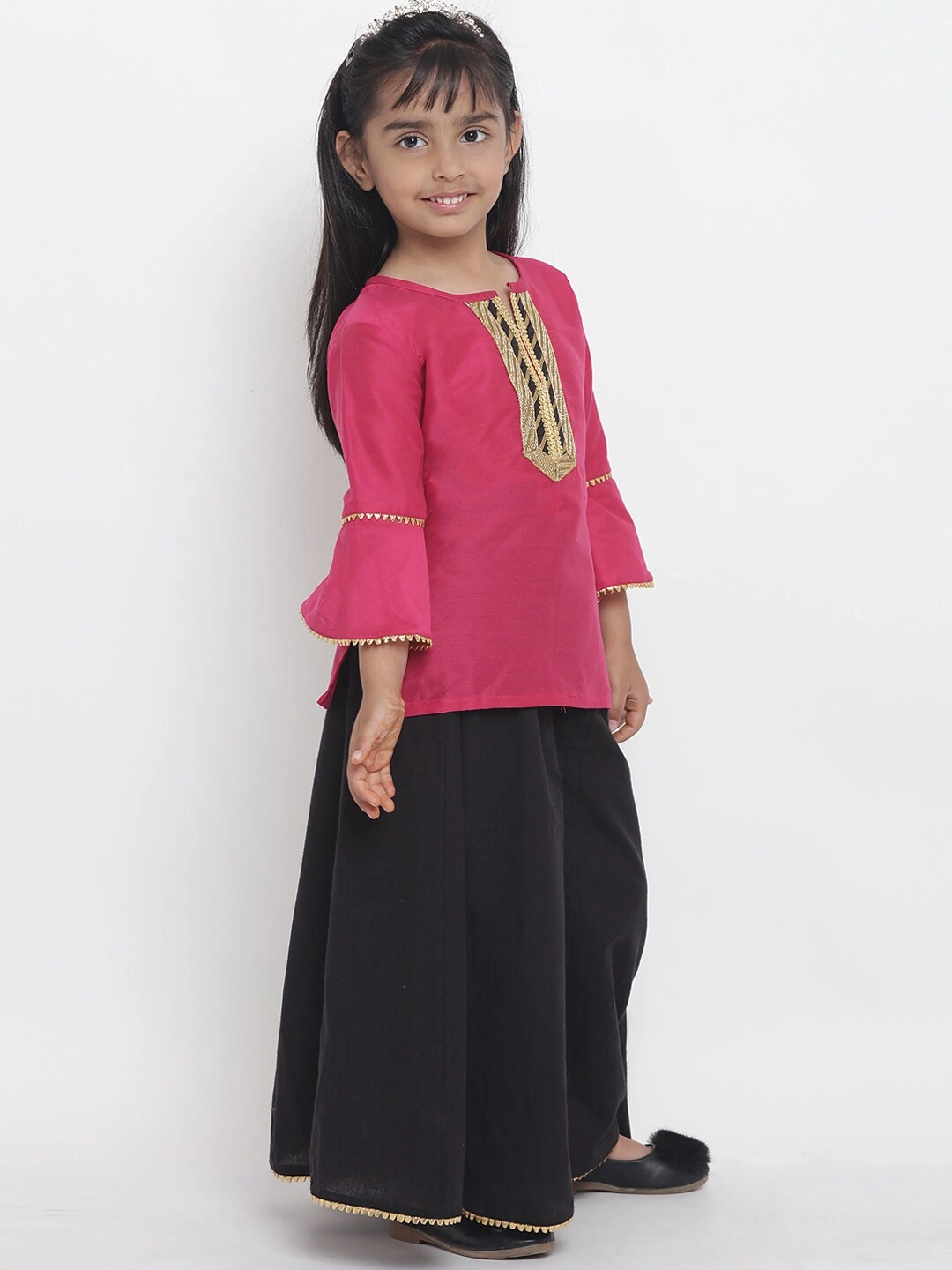 Bitiya by Bhama Girls Pink &amp; Black Ready to Wear Lehenga &amp; Blouse-3-4Y-2