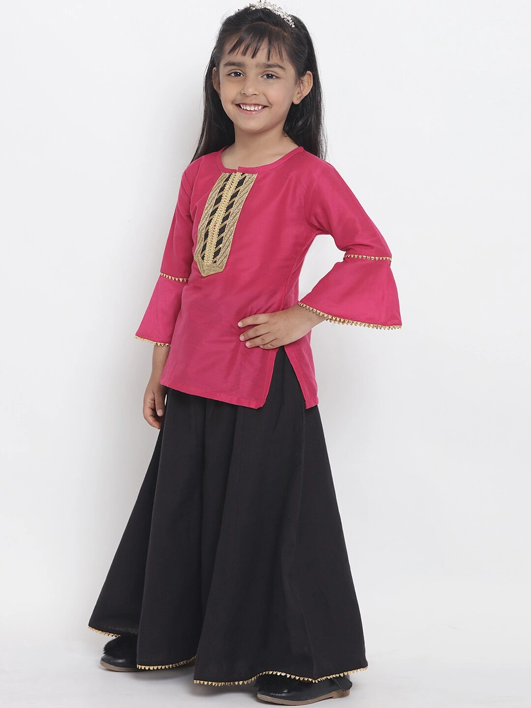 Bitiya by Bhama Girls Pink &amp; Black Ready to Wear Lehenga &amp; Blouse-4-5Y-1