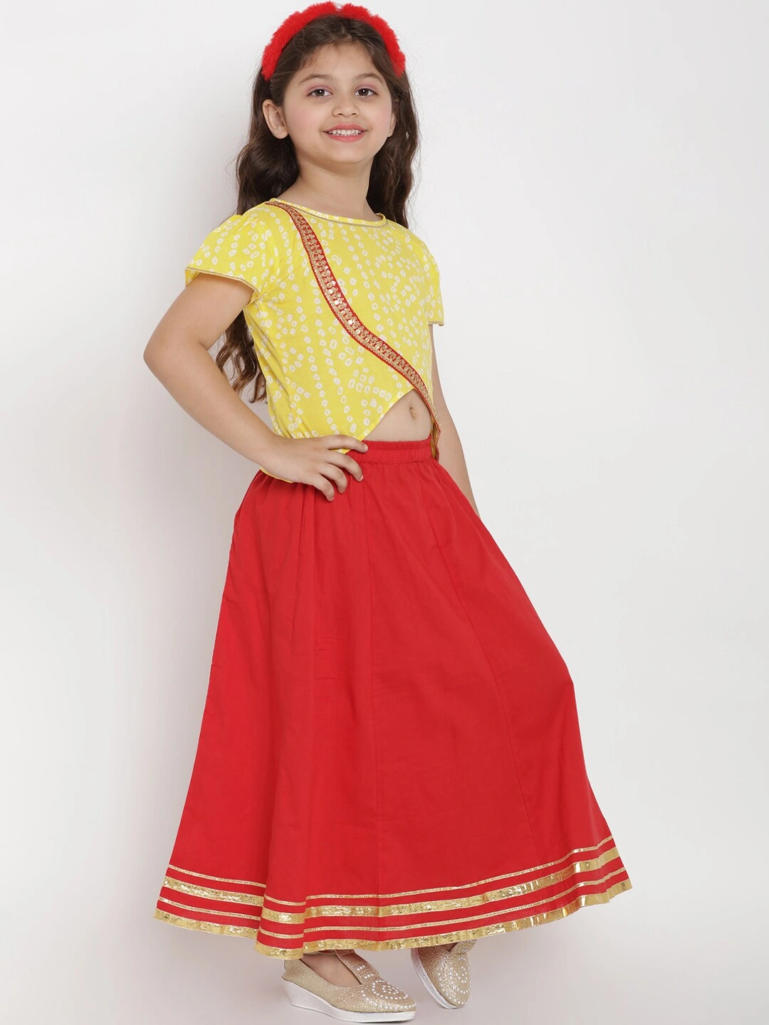 Bitiya by Bhama Girls Yellow &amp; Red Printed Ready to Wear Lehenga &amp; Blouse with Dupatta-3-4Y-2