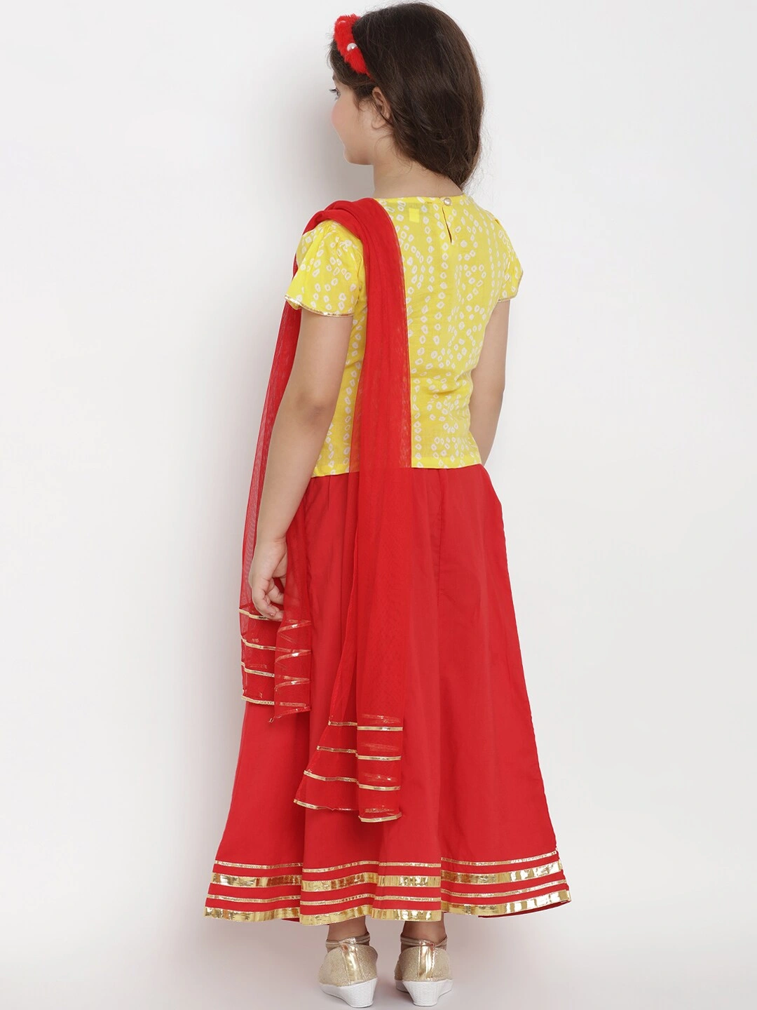 Bitiya by Bhama Girls Yellow &amp; Red Printed Ready to Wear Lehenga &amp; Blouse with Dupatta-3-4Y-3