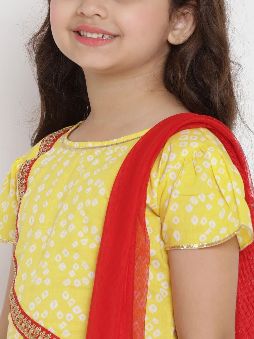 Bitiya by Bhama Girls Yellow &amp; Red Printed Ready to Wear Lehenga &amp; Blouse with Dupatta-3-4Y-4