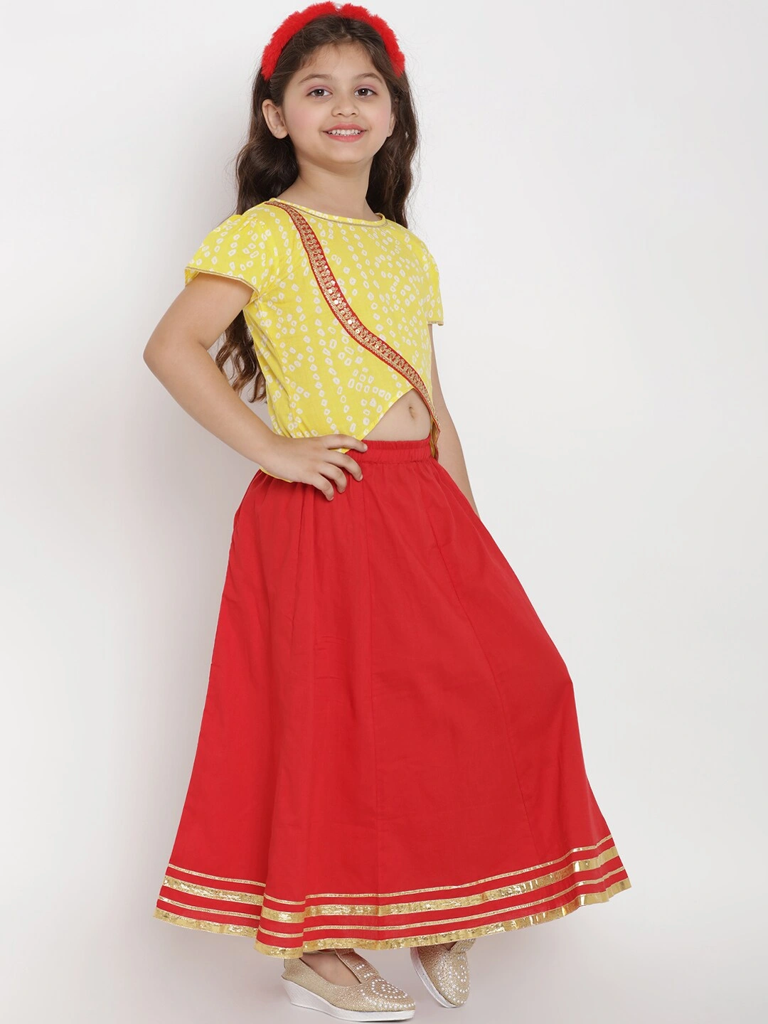 Bitiya by Bhama Girls Yellow &amp; Red Printed Ready to Wear Lehenga &amp; Blouse with Dupatta-4-5Y-2