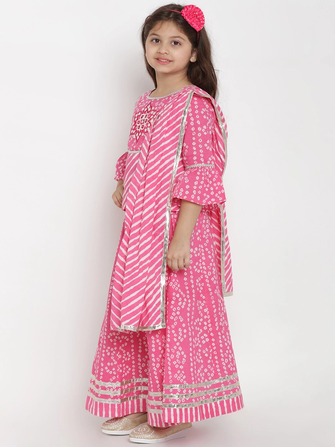 Bitiya by Bhama Girls Pink &amp; White Printed Ready to Wear Lehenga &amp; Blouse with Dupatta-3-4Y-2