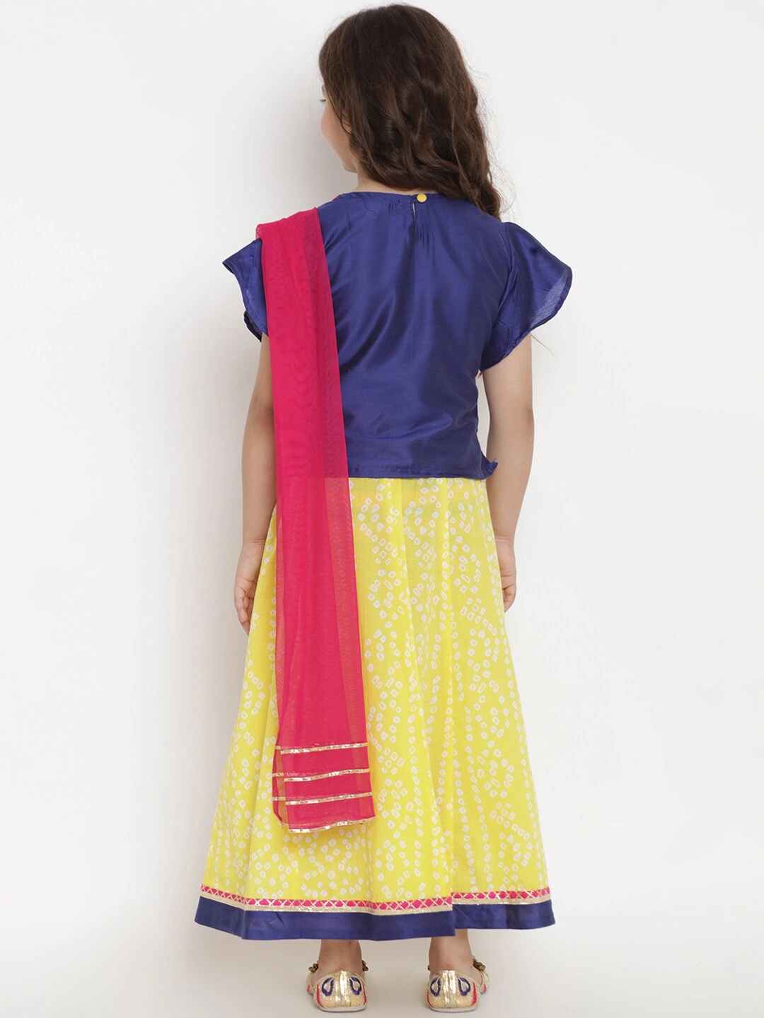 Bitiya by Bhama Girls Blue &amp; Yellow Solid Ready to Wear Lehenga &amp; Blouse with Dupatta-3-4Y-2