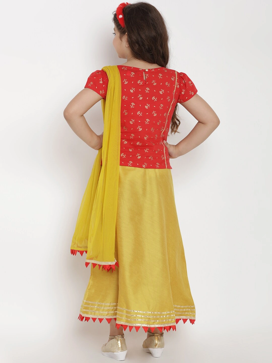 Bitiya by Bhama Girls Red &amp; Yellow Printed Ready to Wear Lehenga &amp; Blouse with Dupatta-5-6Y-3