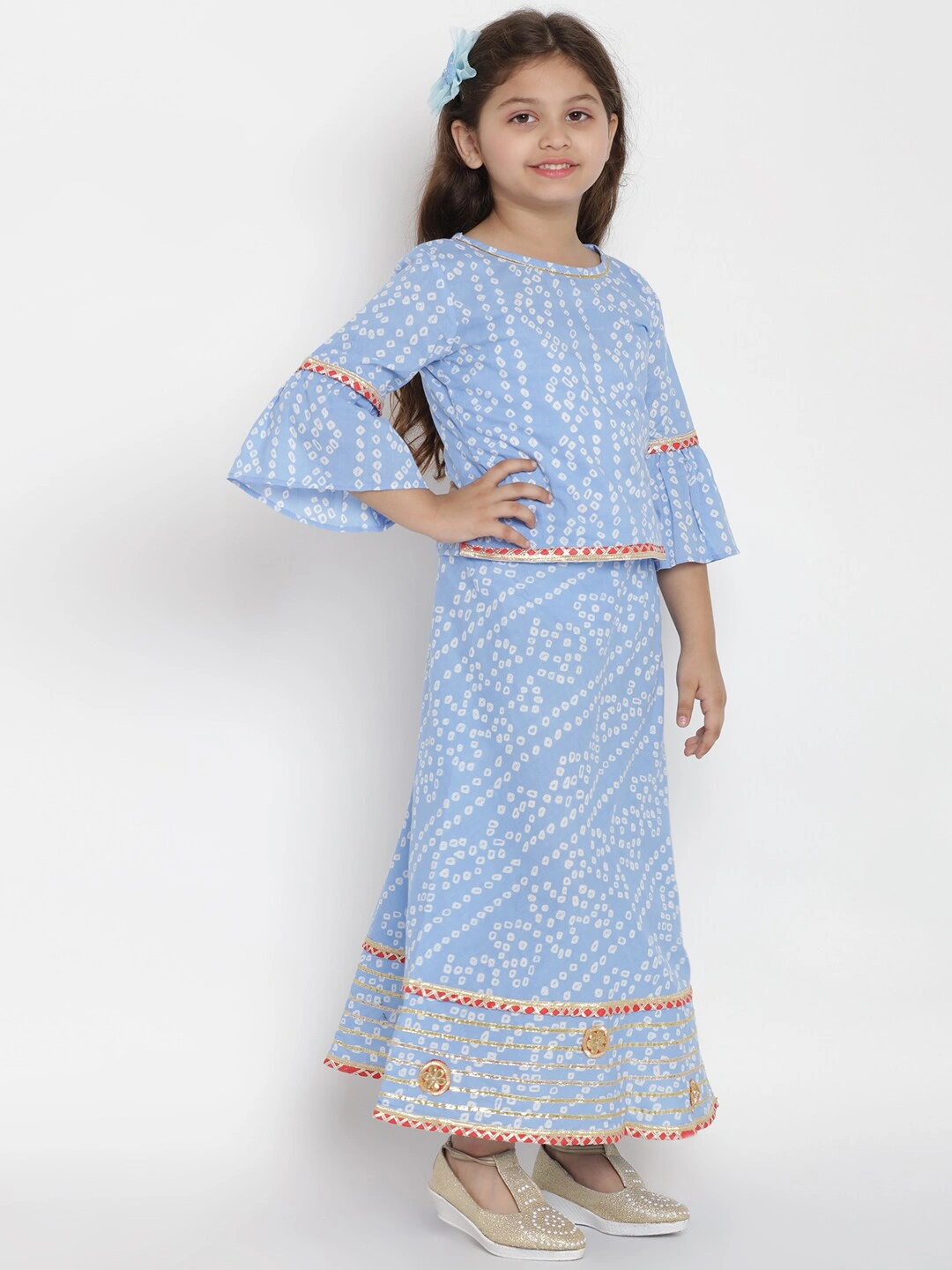 Bitiya by Bhama Girls Blue &amp; White Printed Ready to Wear Lehenga &amp; Blouse with Dupatta-3-4Y-2