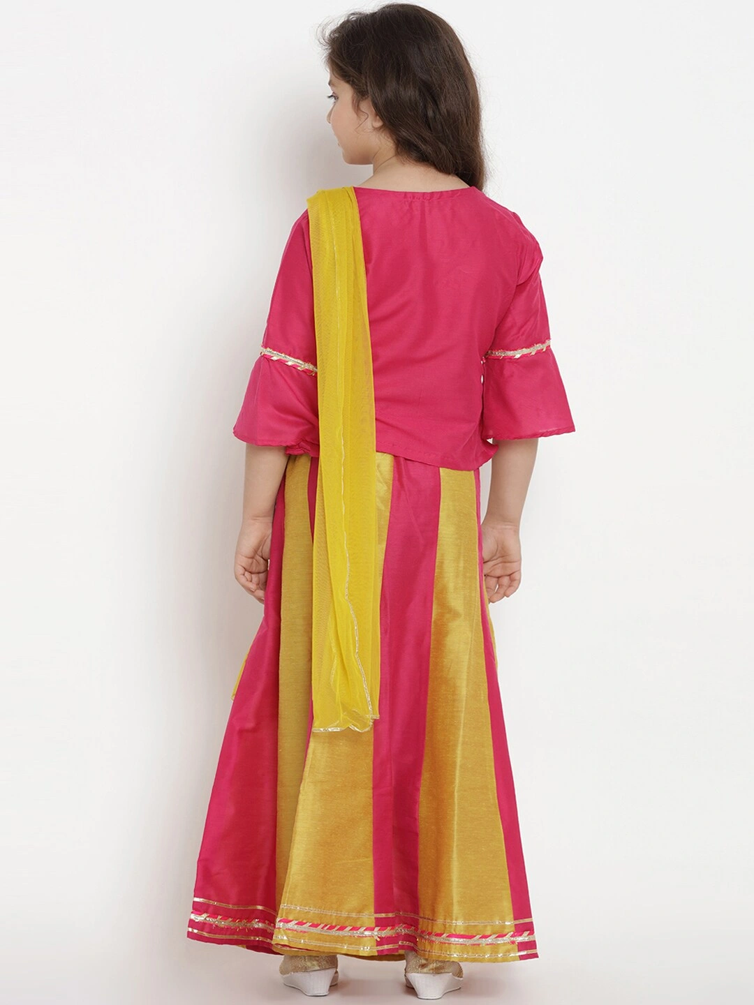 Bitiya by Bhama Girls Fuchsia &amp; Mustard Solid Ready to Wear Lehenga &amp; Blouse with Dupatta-5-6Y-3