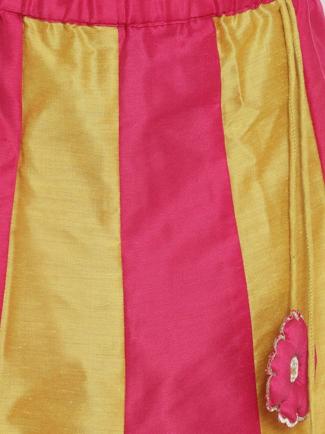 Bitiya by Bhama Girls Fuchsia &amp; Mustard Solid Ready to Wear Lehenga &amp; Blouse with Dupatta-5-6Y-5