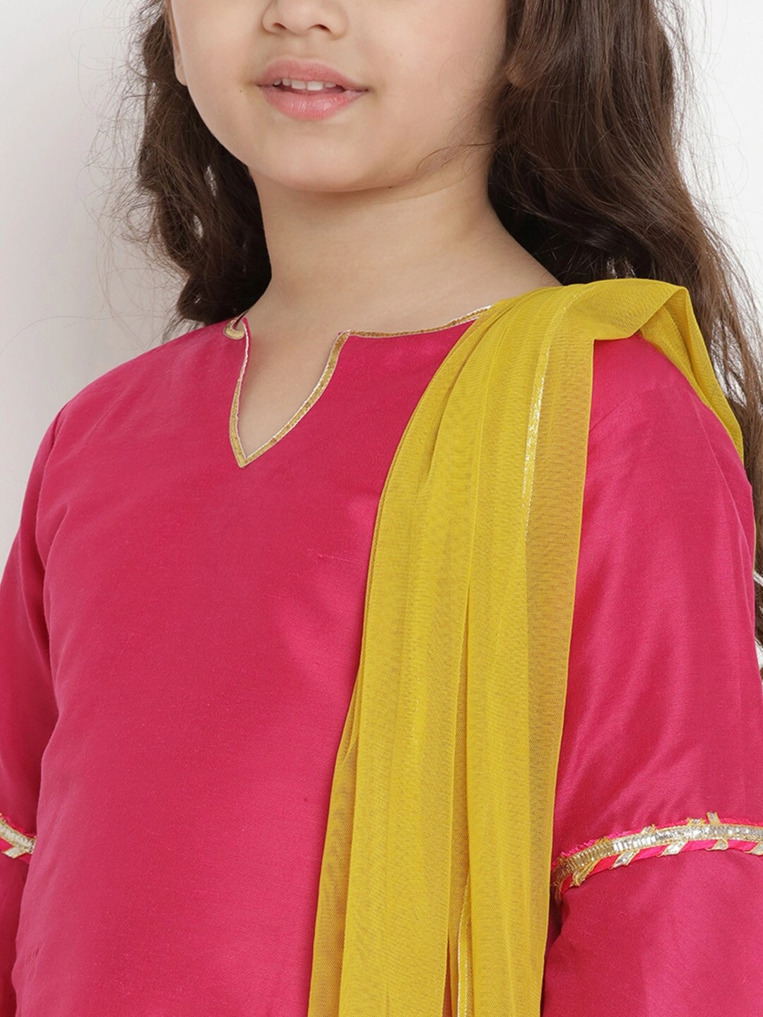 Bitiya by Bhama Girls Fuchsia &amp; Mustard Solid Ready to Wear Lehenga &amp; Blouse with Dupatta-6-7Y-4