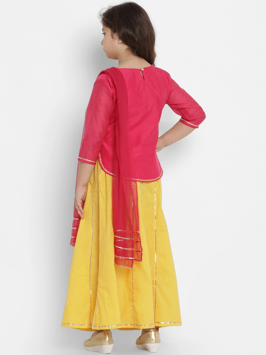 Bitiya by Bhama Girls Yellow &amp; Yellow Solid Ready to Wear Lehenga &amp; Blouse with Dupatta-3-4Y-3