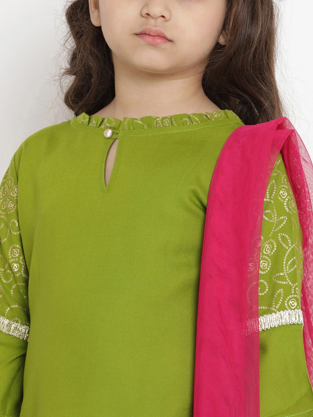 Bitiya by Bhama Girls Green &amp; Fuchsia Solid Ready to Wear Lehenga &amp; Blouse with Dupatta-5-6Y-4