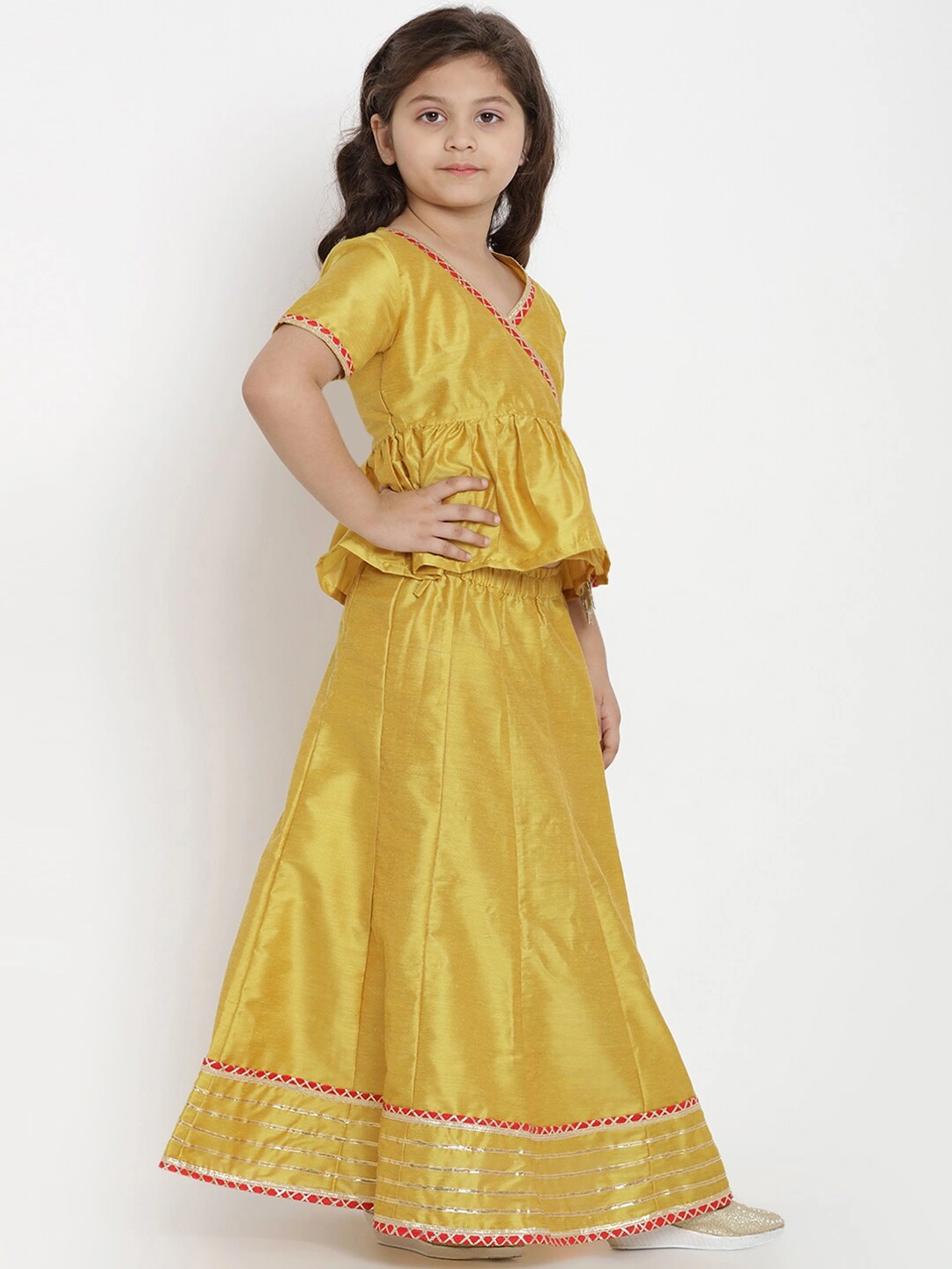 Bitiya by Bhama Girls Mustard Yellow &amp; Red Ready to Wear Lehenga &amp; Blouse with Dupatta-4-5Y-2