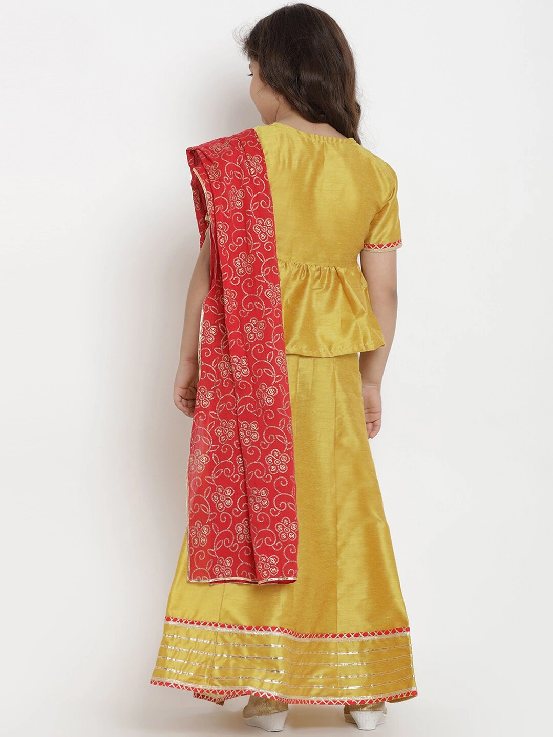 Bitiya by Bhama Girls Mustard Yellow &amp; Red Ready to Wear Lehenga &amp; Blouse with Dupatta-6-7Y-3