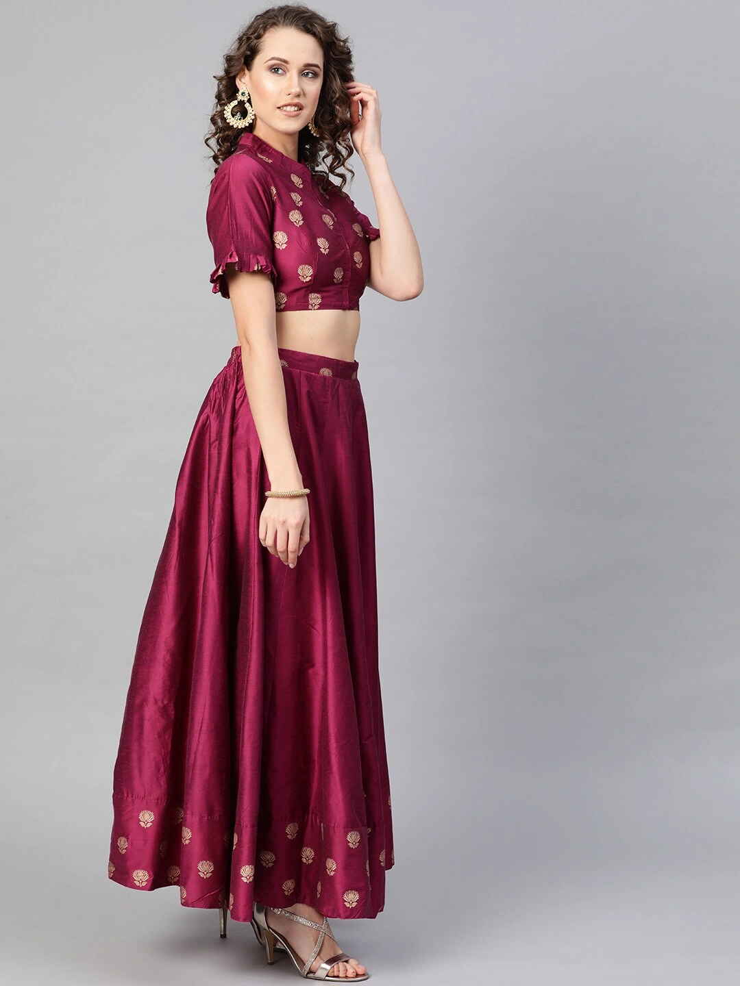 Bhama Couture Magenta &amp; Beige Solid Lehanga Choli With Dupatta-L-2