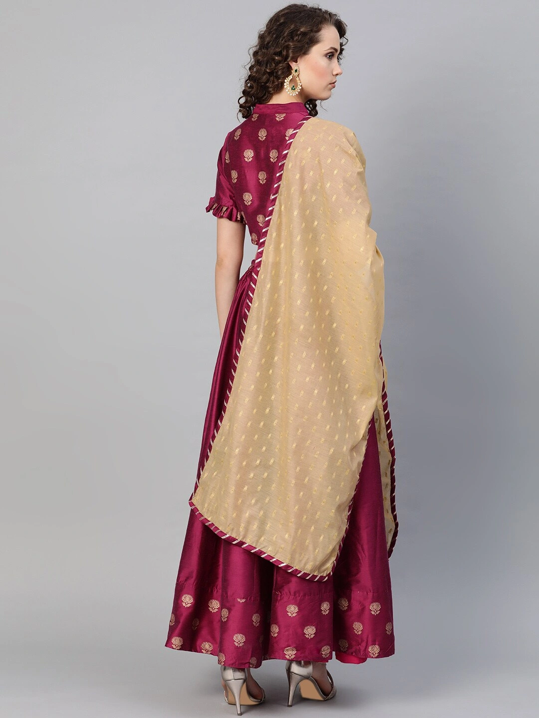 Bhama Couture Magenta &amp; Beige Solid Lehanga Choli With Dupatta-L-3