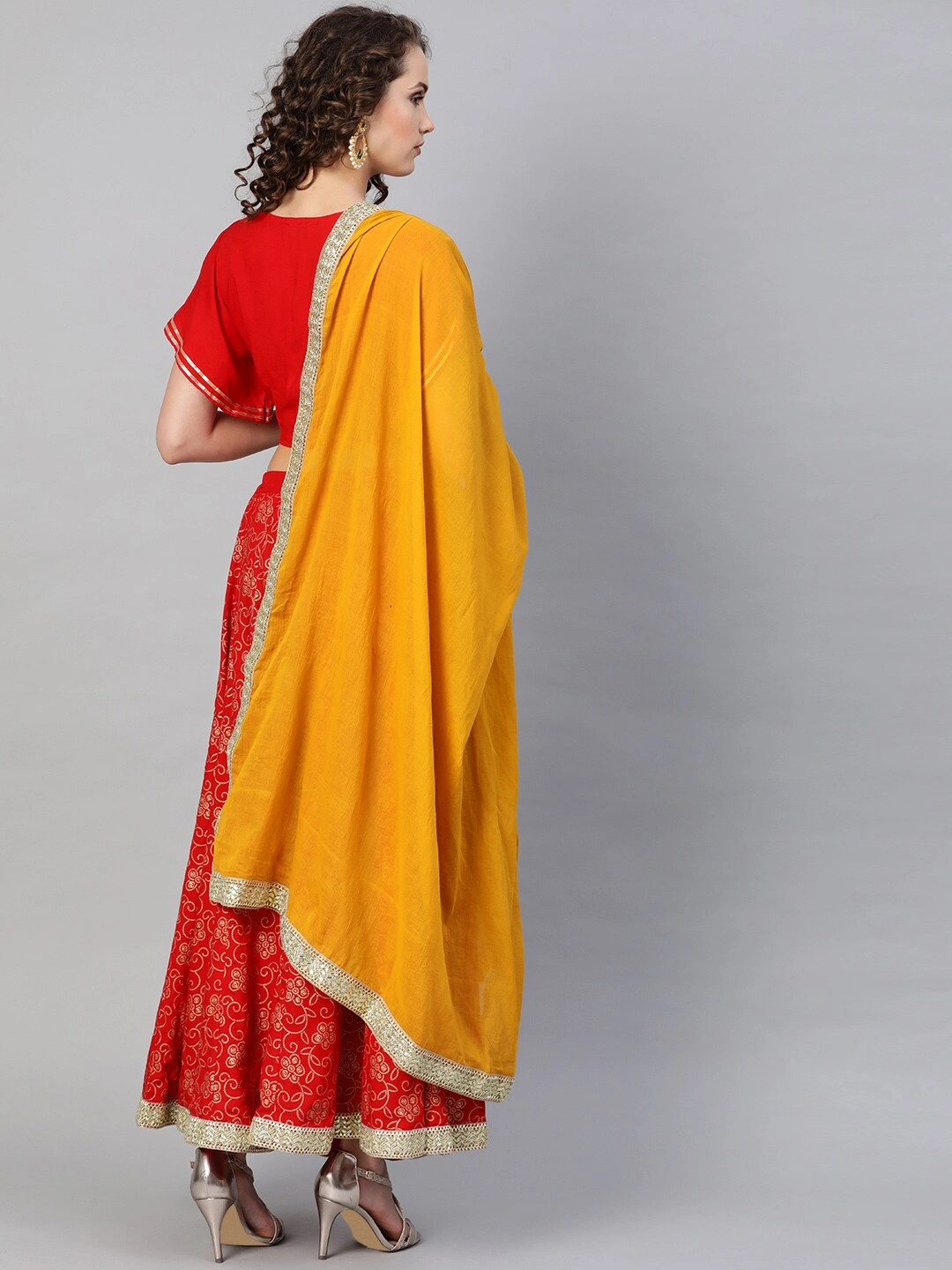 Bhama Couture Red &amp; Yellow Foil Print Lehenga Choli With Dupatta-L-2