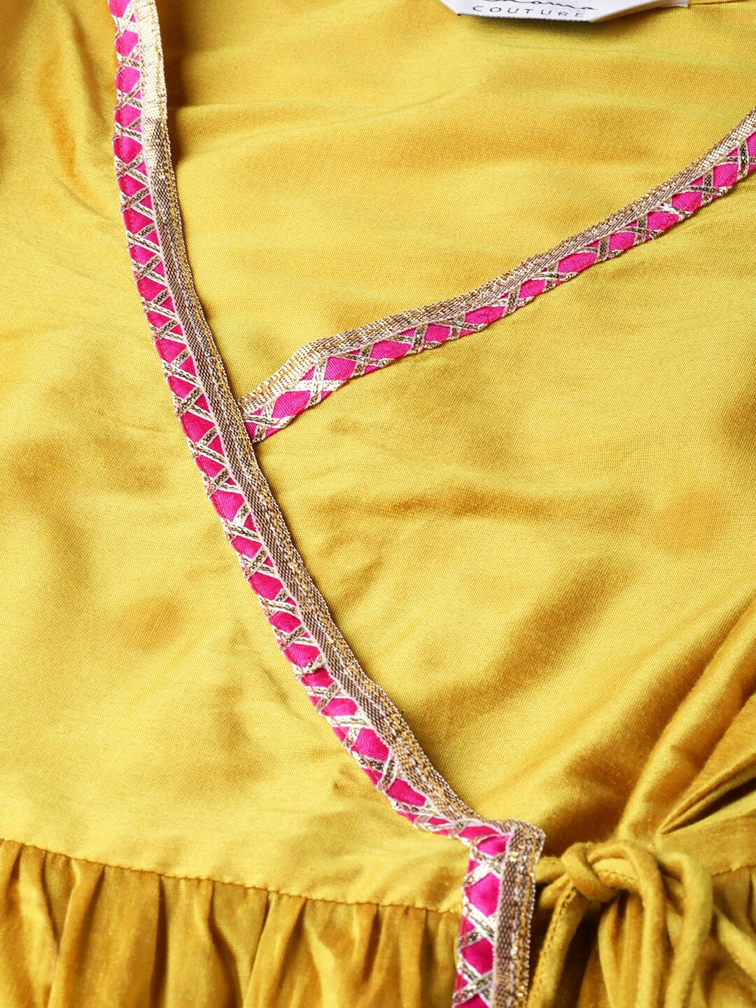 Bhama Couture Mustard Yellow &amp; Pink Solid Lehanga Choli With Dupatta-L-4