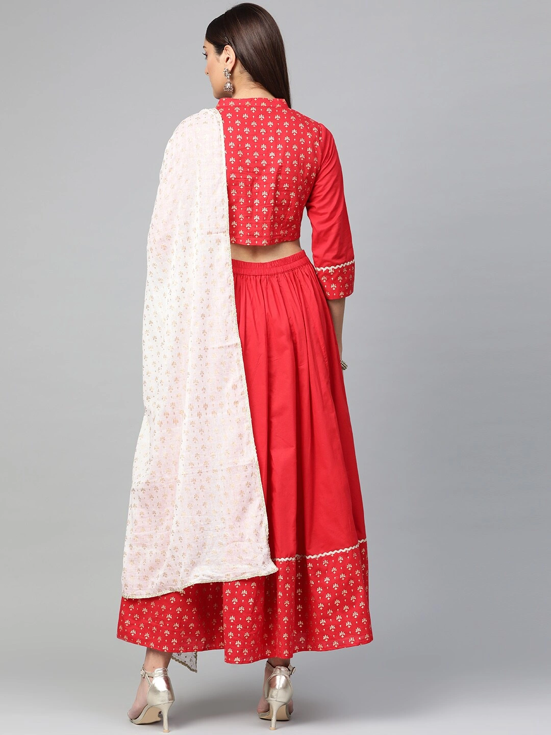 Bhama Couture Red &amp; White Khari Print Ready to Wear Lehenga Choli with Dupatta-S-3