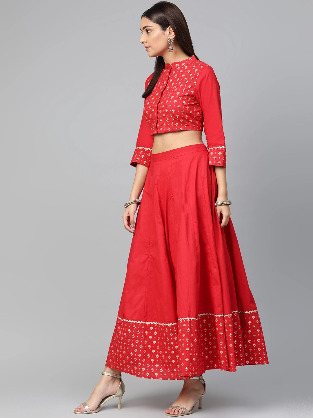 Bhama Couture Red &amp; White Khari Print Ready to Wear Lehenga Choli with Dupatta-XL-2