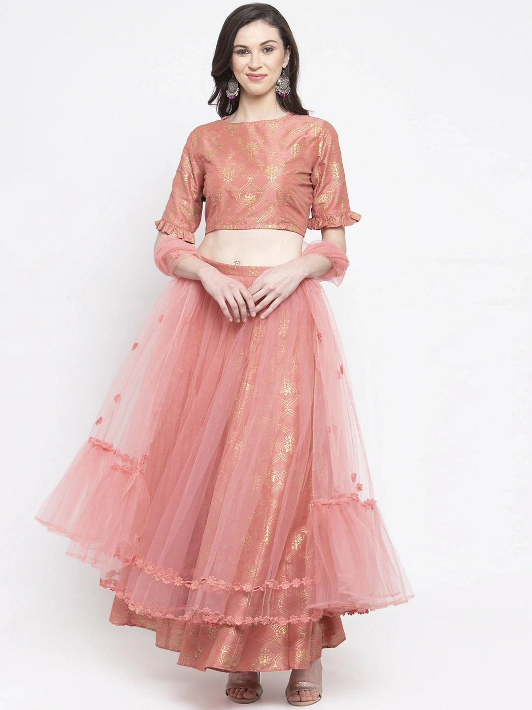 Bhama Couture Peach-Coloured Ready to Wear Lehenga &amp; Blouse with Dupatta-LHC017_L