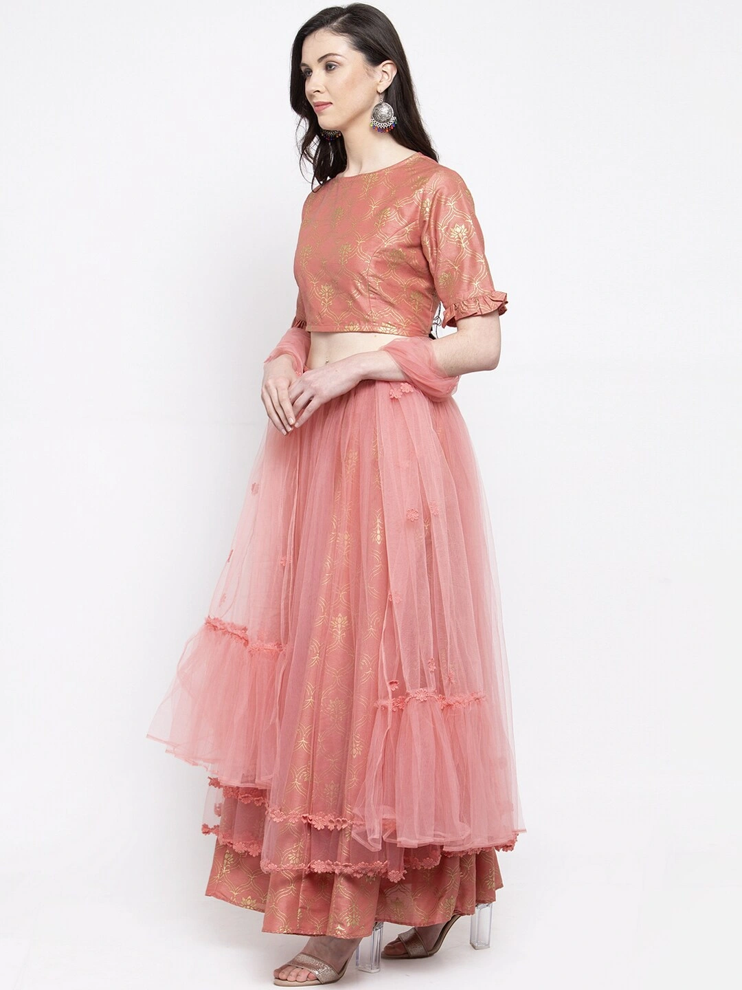 Bhama Couture Peach-Coloured Ready to Wear Lehenga &amp; Blouse with Dupatta-L-1