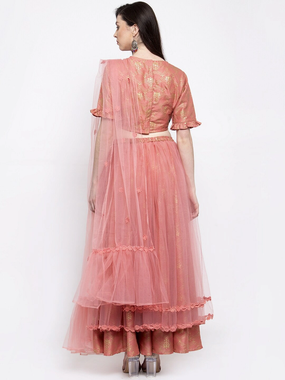 Bhama Couture Peach-Coloured Ready to Wear Lehenga &amp; Blouse with Dupatta-XL-2