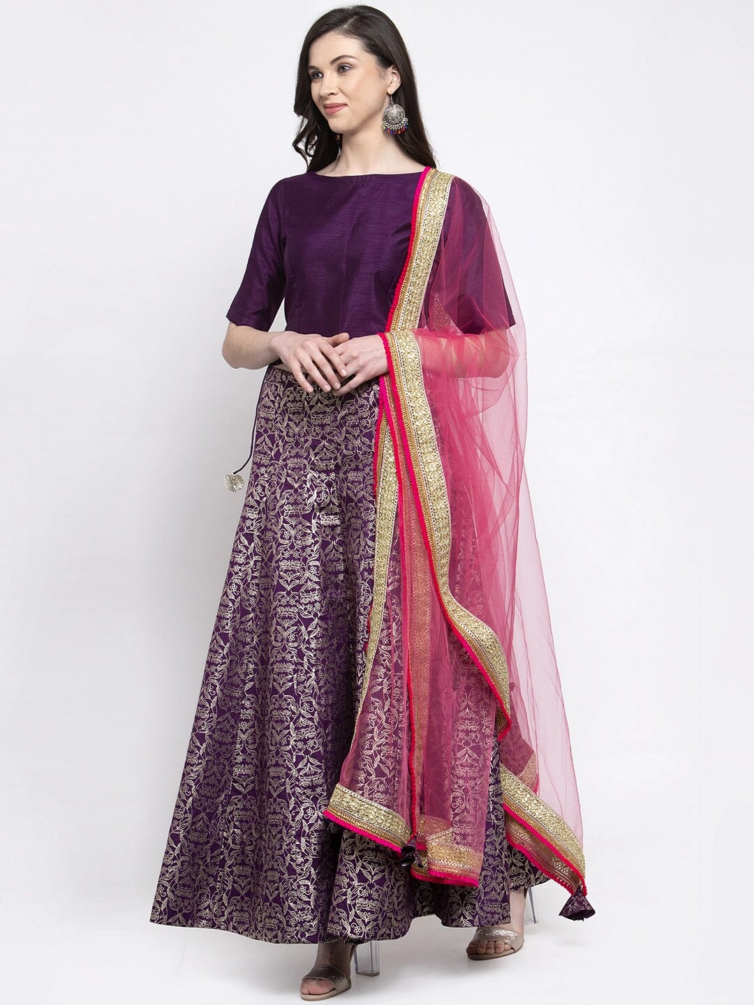 Bhama Couture Purple Ready to Wear Lehenga &amp; Blouse with Dupatta-L-1