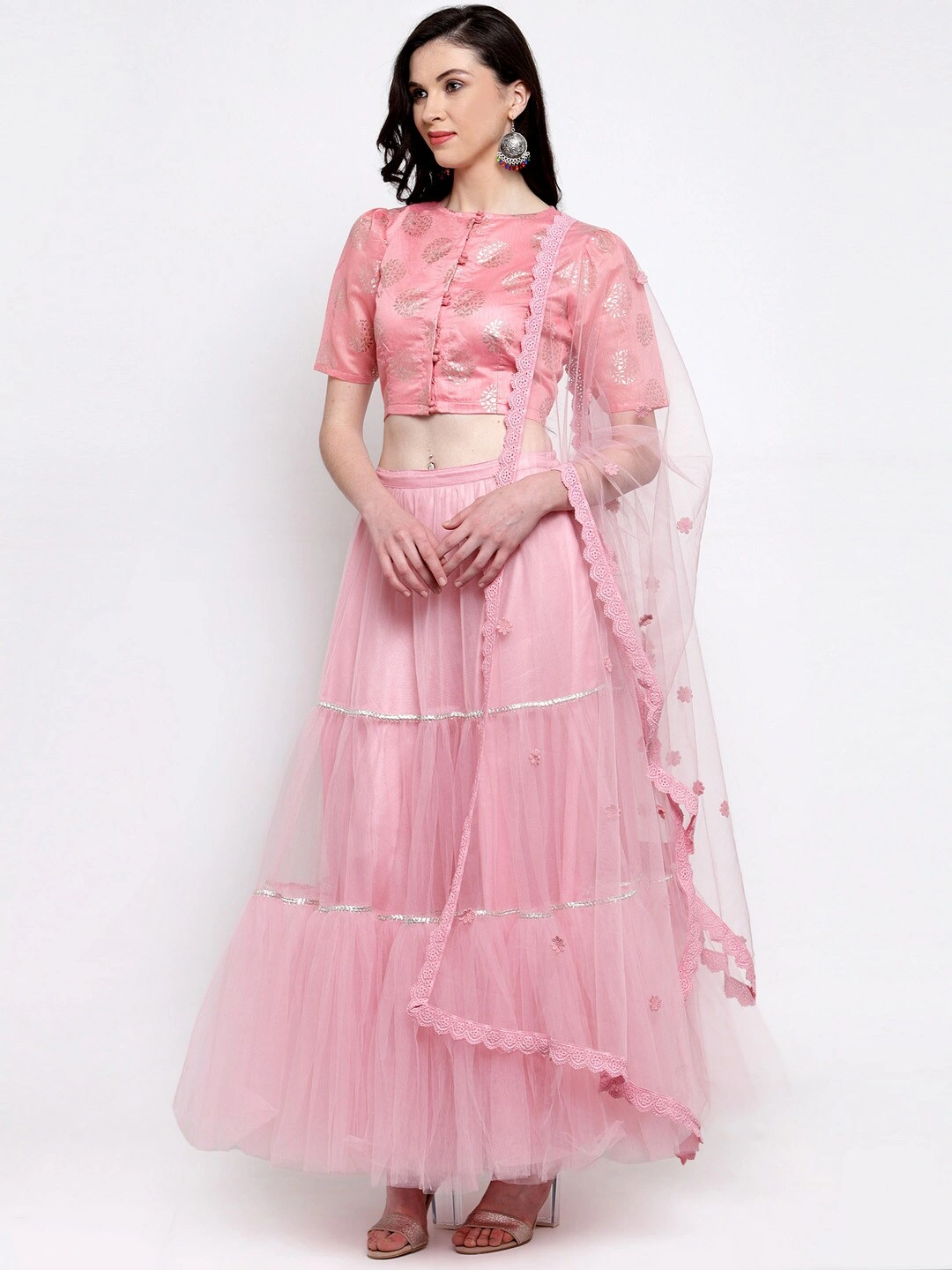 Bhama Couture Pink Ready to Wear Lehenga &amp; Blouse with Dupatta-M-1