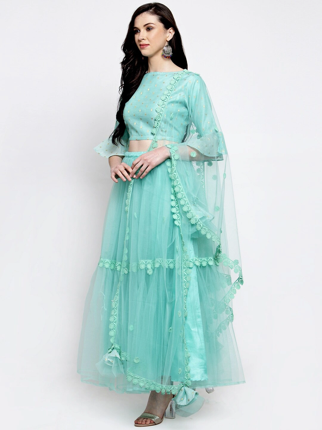 Bhama Couture Green Ready to Wear Lehenga &amp; Blouse with Dupatta-XL-1