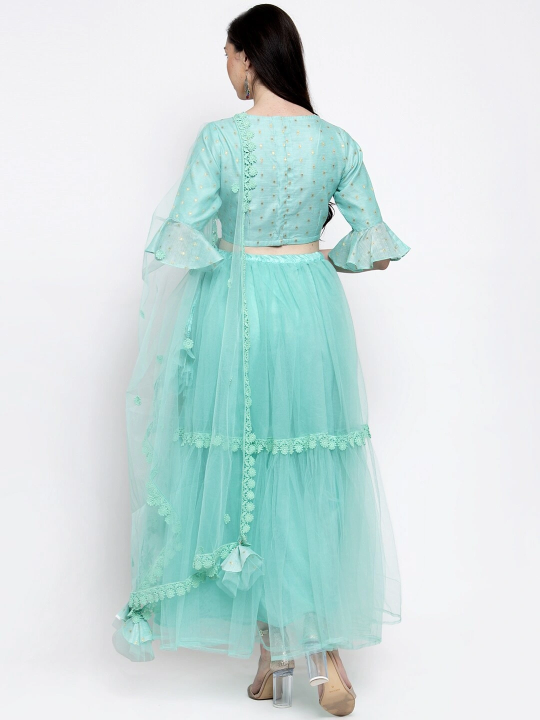 Bhama Couture Green Ready to Wear Lehenga &amp; Blouse with Dupatta-XL-2