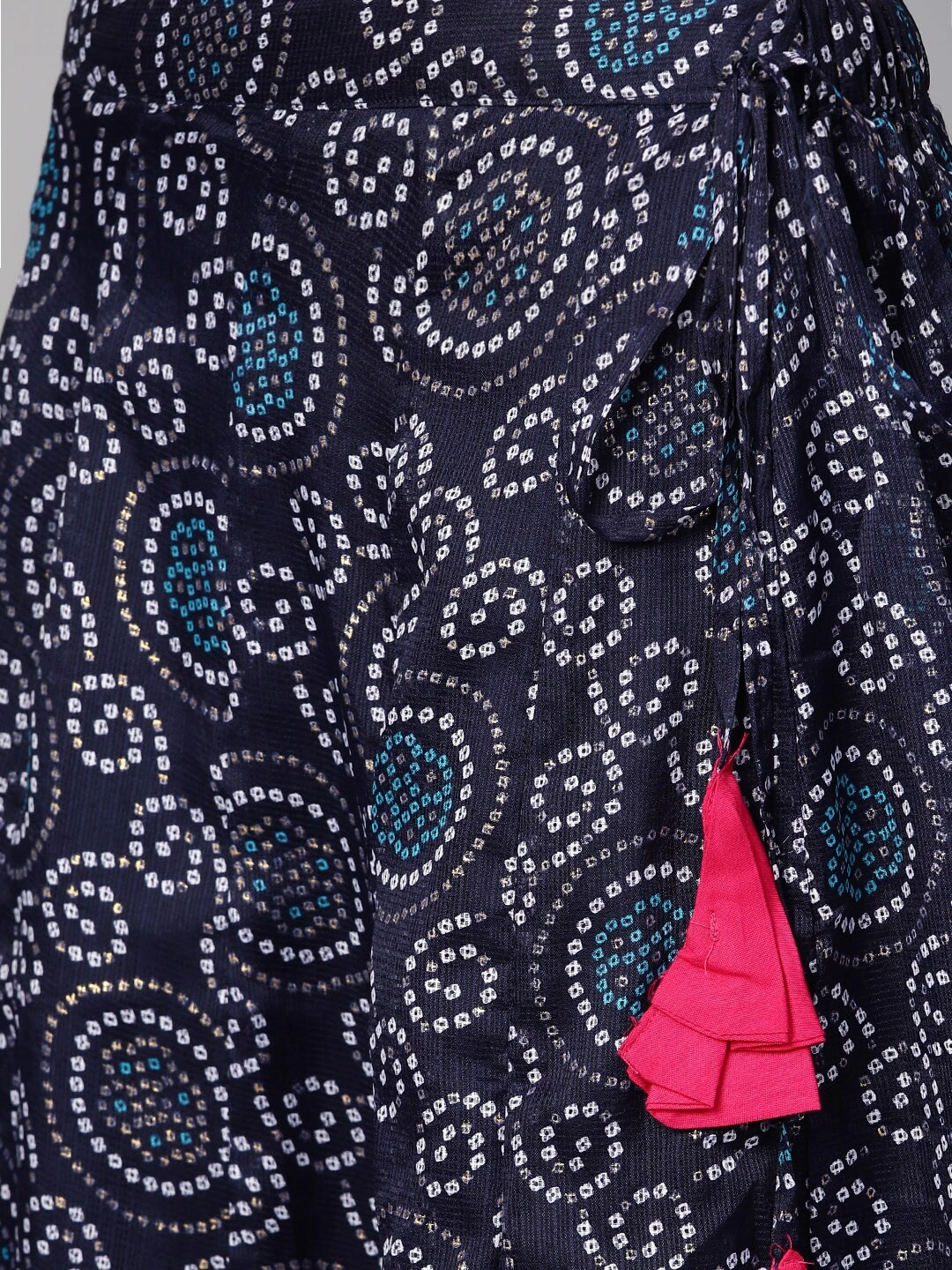 Bhama Couture Navy Blue &amp; Pink Bandhani Print Ready to Wear Lehenga with Blouse &amp; Dupatta-L-5