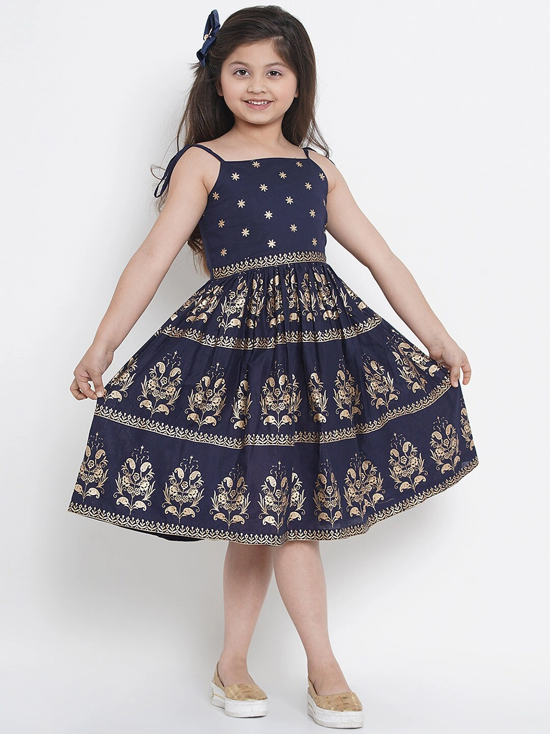 Bitiya by Bhama Girls Navy Blue Printed Fit and Flare Dress-3-4Y-1