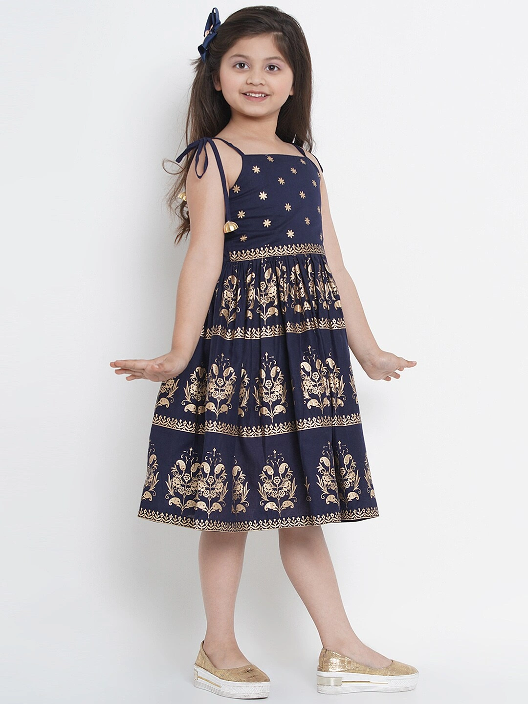 Bitiya by Bhama Girls Navy Blue Printed Fit and Flare Dress-3-4Y-2